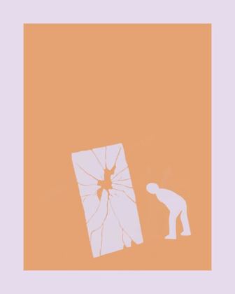 Ilustração: pessoa diante de um espelho partido (publicação de Instagram)