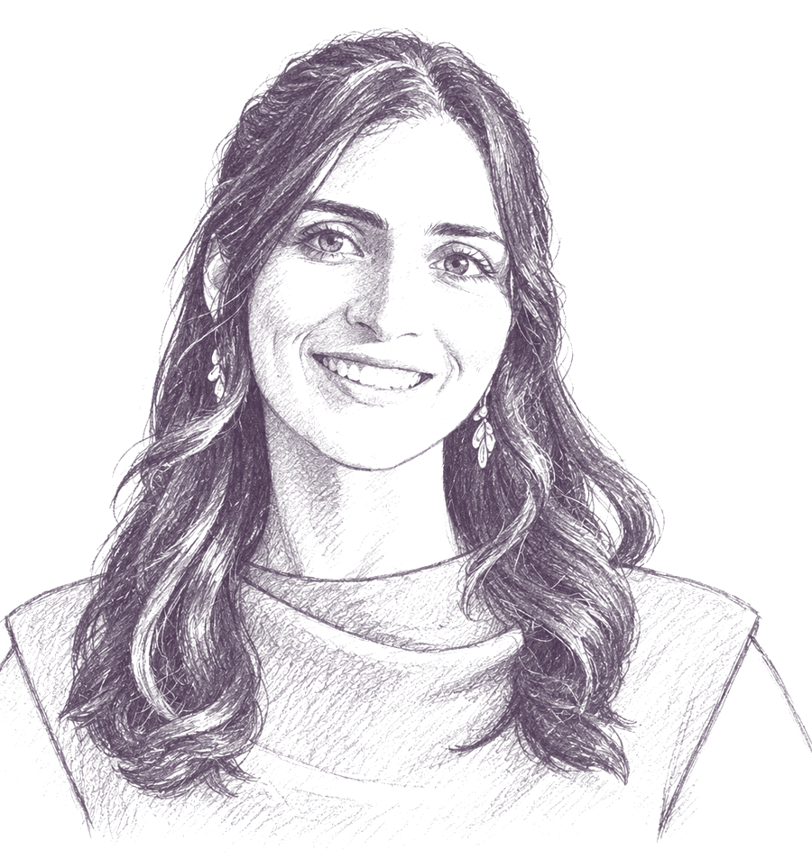 Retrato desenhado a lápis de Madalena Raposo, psicóloga